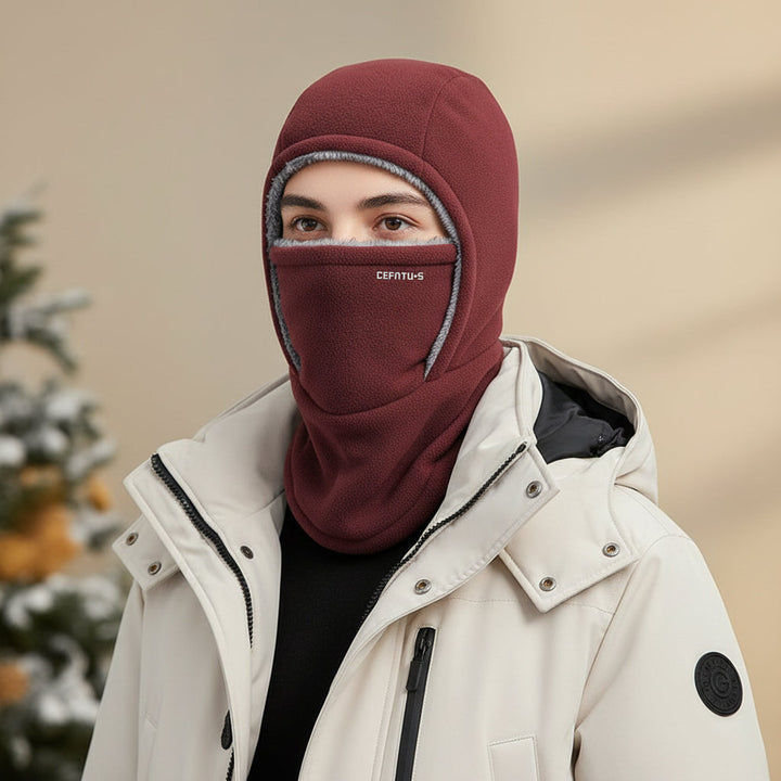 Hooded Fleece Scarf Face Mask Thermal Head Cover Hat-B Unique Fashions