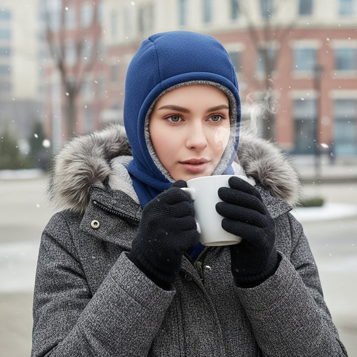 Hooded Fleece Scarf Face Mask Thermal Head Cover Hat-B Unique Fashions