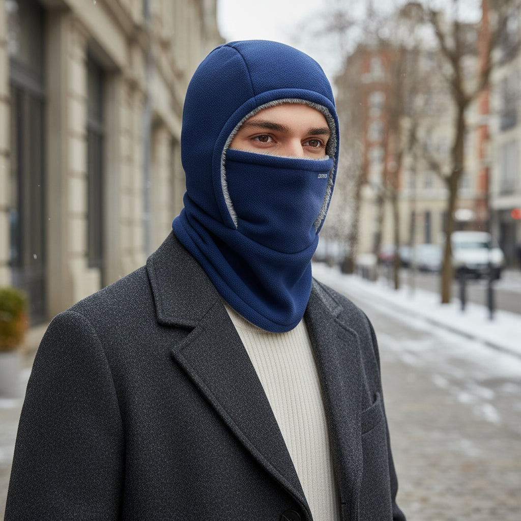Hooded Fleece Scarf Face Mask Thermal Head Cover Hat-B Unique Fashions