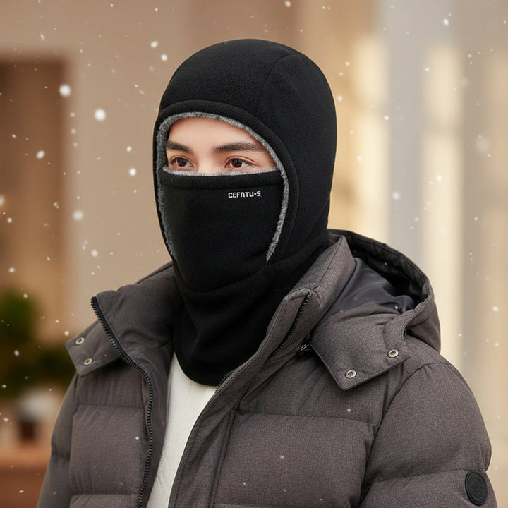 Hooded Fleece Scarf Face Mask Thermal Head Cover Hat-B Unique Fashions