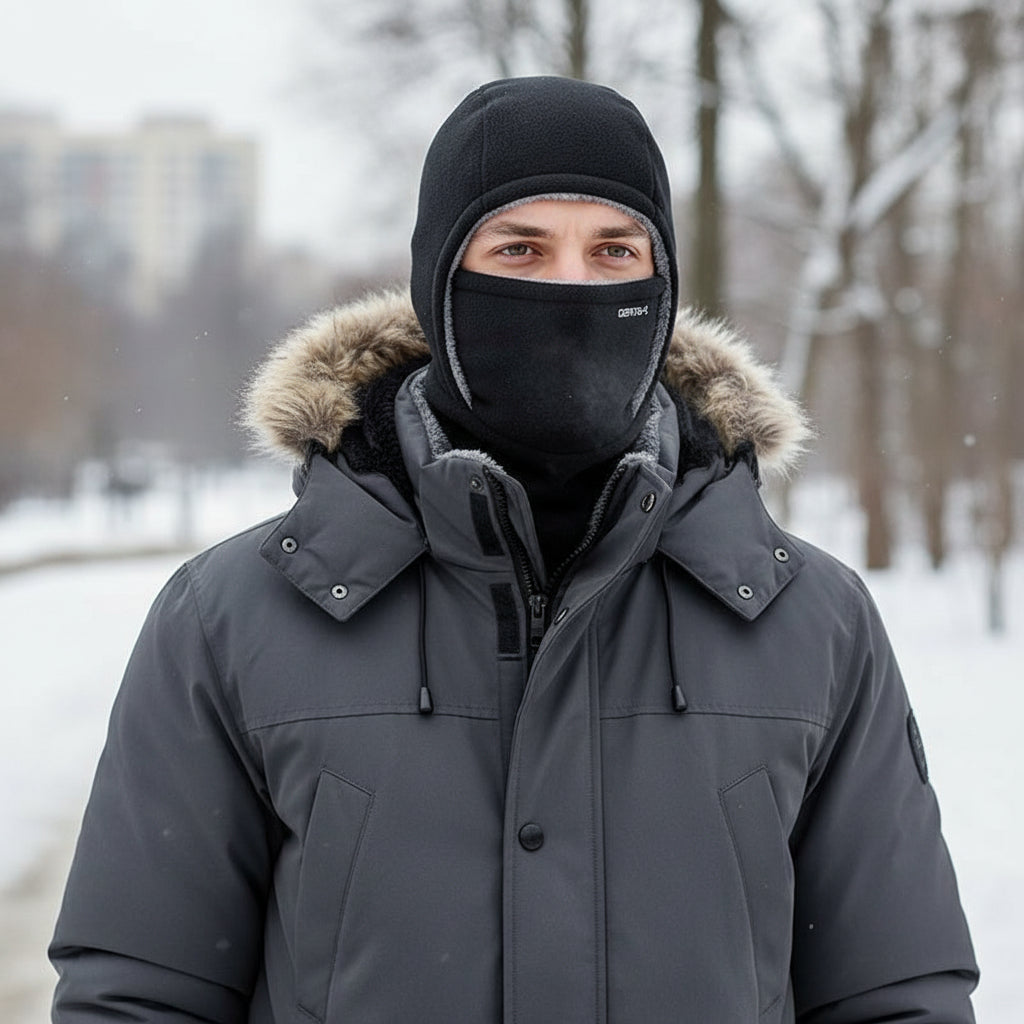 Hooded Fleece Scarf Face Mask Thermal Head Cover Hat-B Unique Fashions