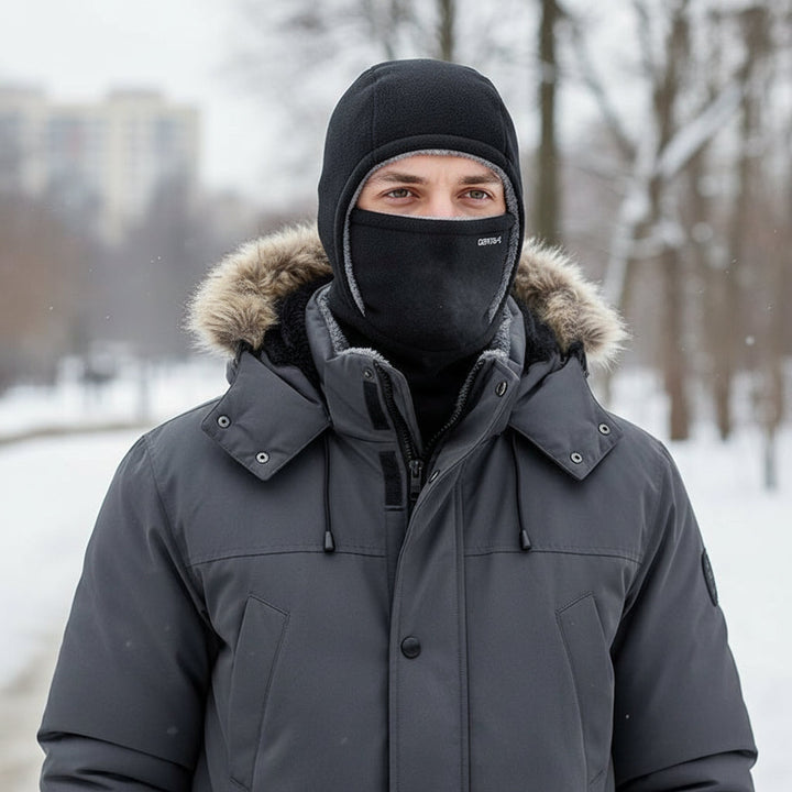 Hooded Fleece Scarf Face Mask Thermal Head Cover Hat-B Unique Fashions