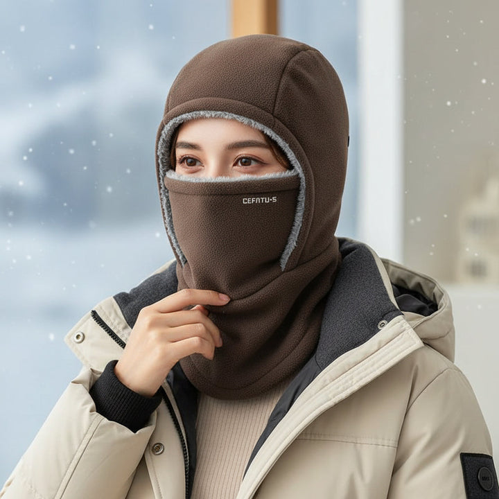 Hooded Fleece Scarf Face Mask Thermal Head Cover Hat-B Unique Fashions