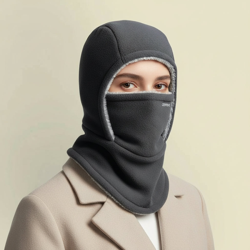 Hooded Fleece Scarf Face Mask Thermal Head Cover Hat-B Unique Fashions
