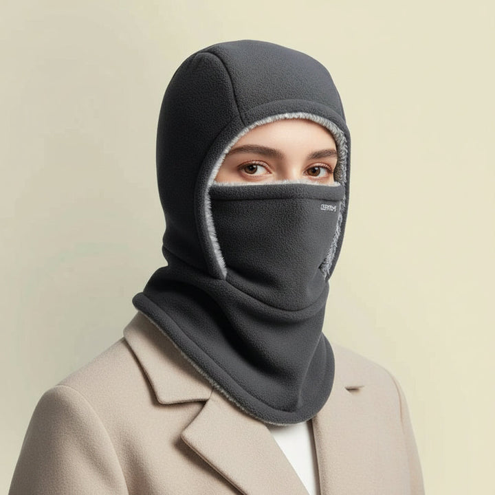 Hooded Fleece Scarf Face Mask Thermal Head Cover Hat-B Unique Fashions