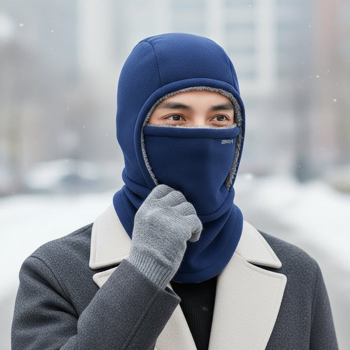 Hooded Fleece Scarf Face Mask Thermal Head Cover Hat-B Unique Fashions