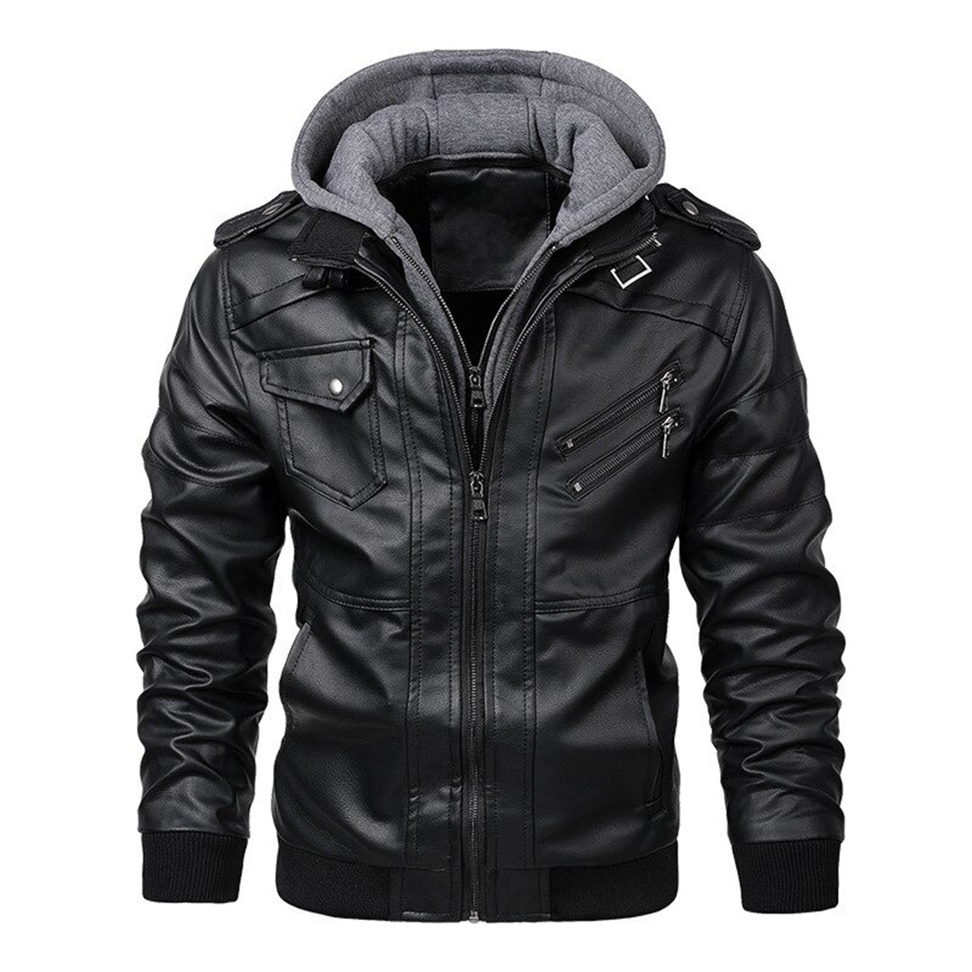 B Unique Fashions Men’s Faux Leather Hooded Jacket