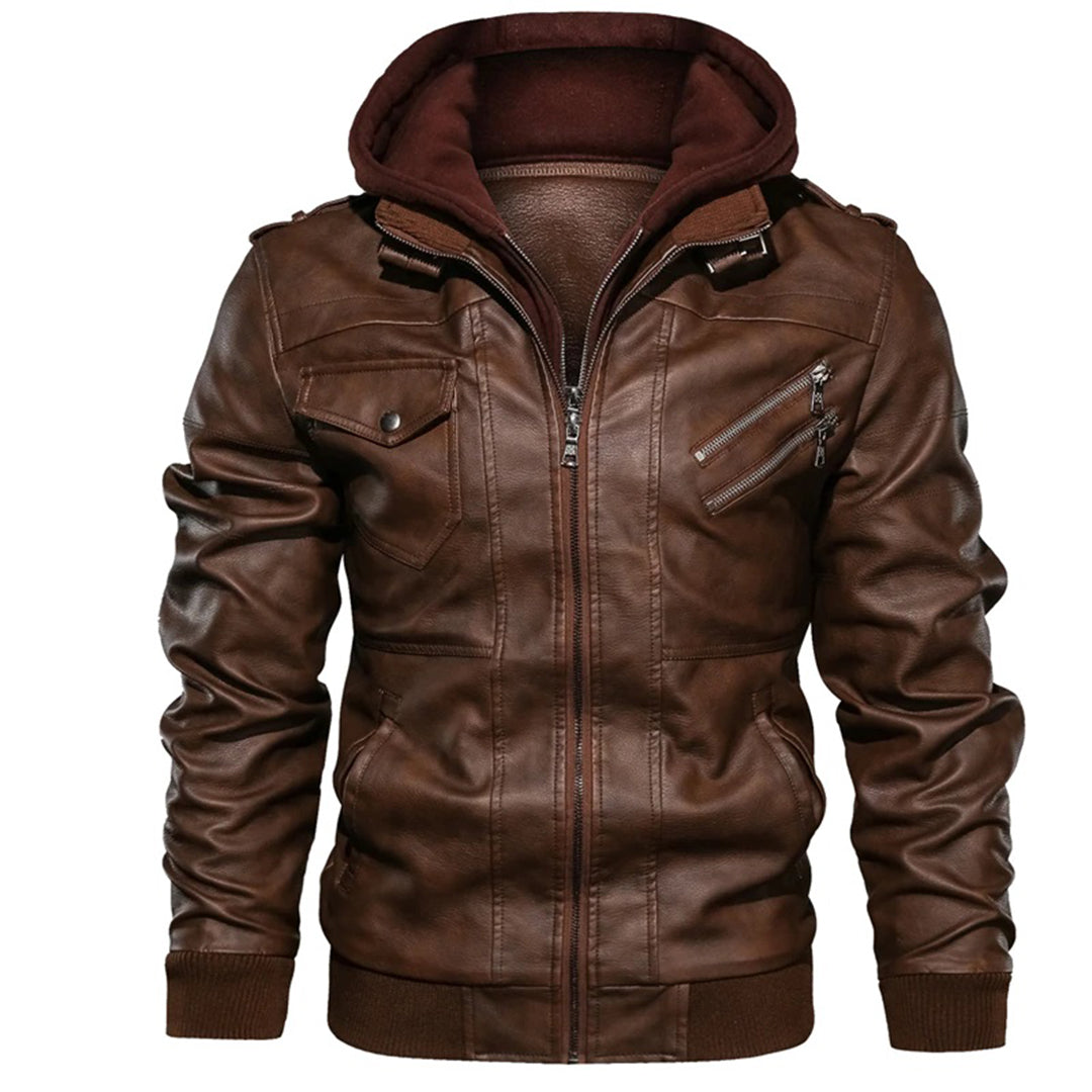 B Unique Fashions Men’s Faux Leather Hooded Jacket