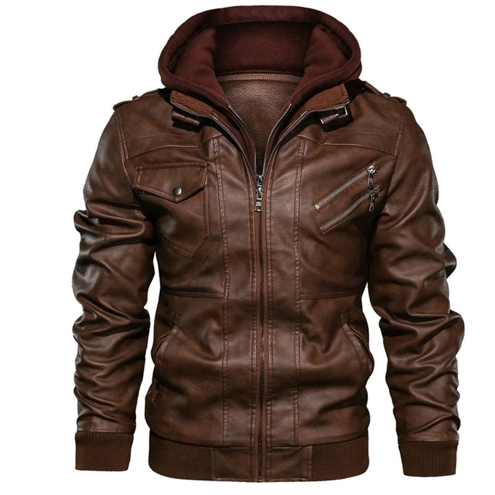 B Unique Fashions Men’s Faux Leather Hooded Jacket