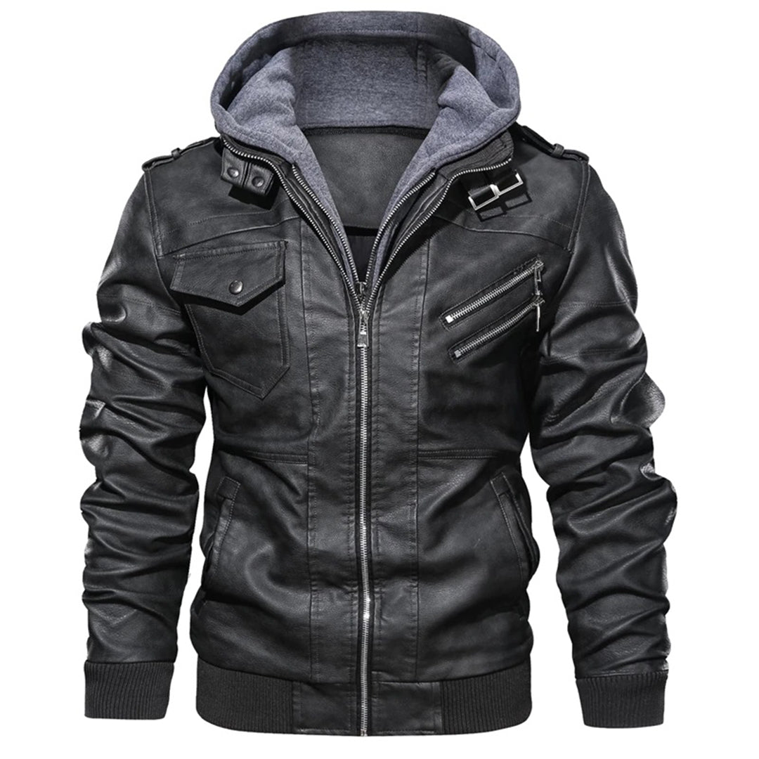 B Unique Fashions Men’s Faux Leather Hooded Jacket