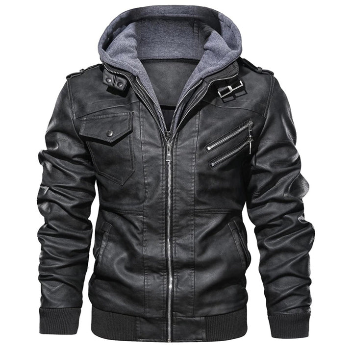 B Unique Fashions Men’s Faux Leather Hooded Jacket