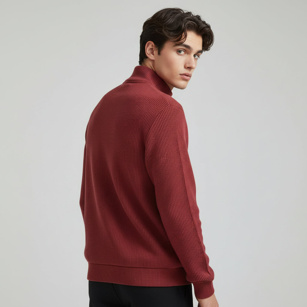 Men’s Casual Long Sleeve Polo Shirt with Zipper Stand Collar-B Unique Fashions