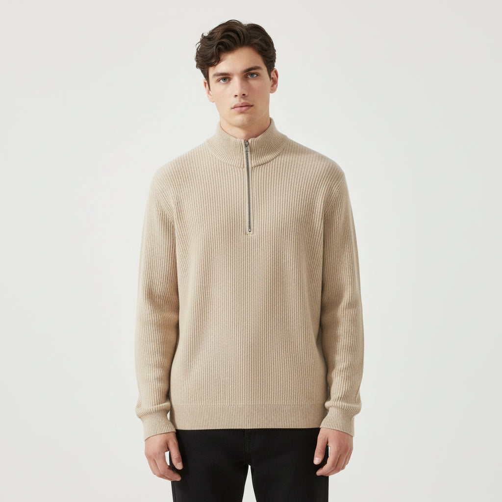 Men’s Casual Long Sleeve Polo Shirt with Zipper Stand Collar-B Unique Fashions