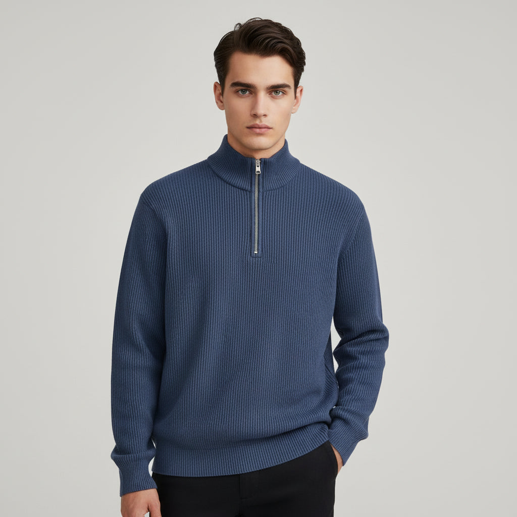 Men’s Casual Long Sleeve Polo Shirt with Zipper Stand Collar-B Unique Fashions