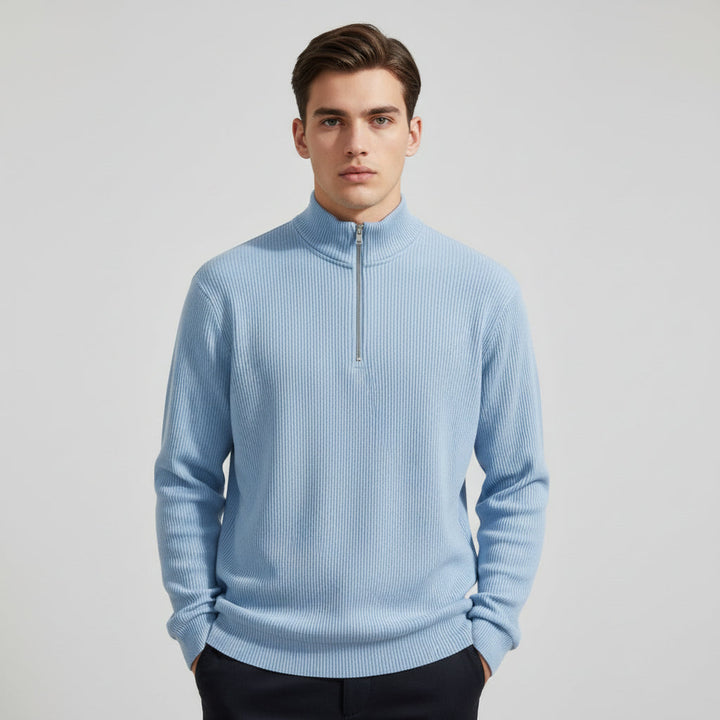 Men’s Casual Long Sleeve Polo Shirt with Zipper Stand Collar-B Unique Fashions