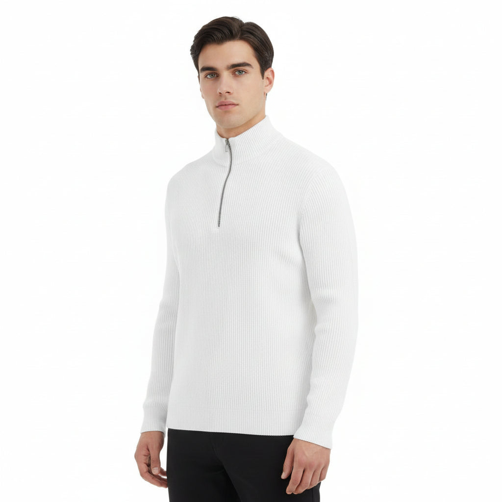 Men’s Casual Long Sleeve Polo Shirt with Zipper Stand Collar-B Unique Fashions