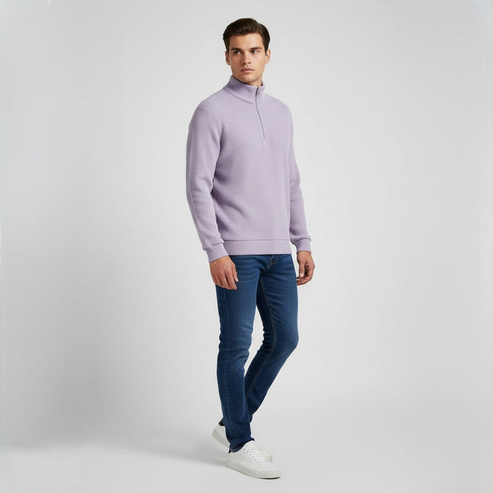 Men’s Casual Long Sleeve Polo Shirt with Zipper Stand Collar-B Unique Fashions