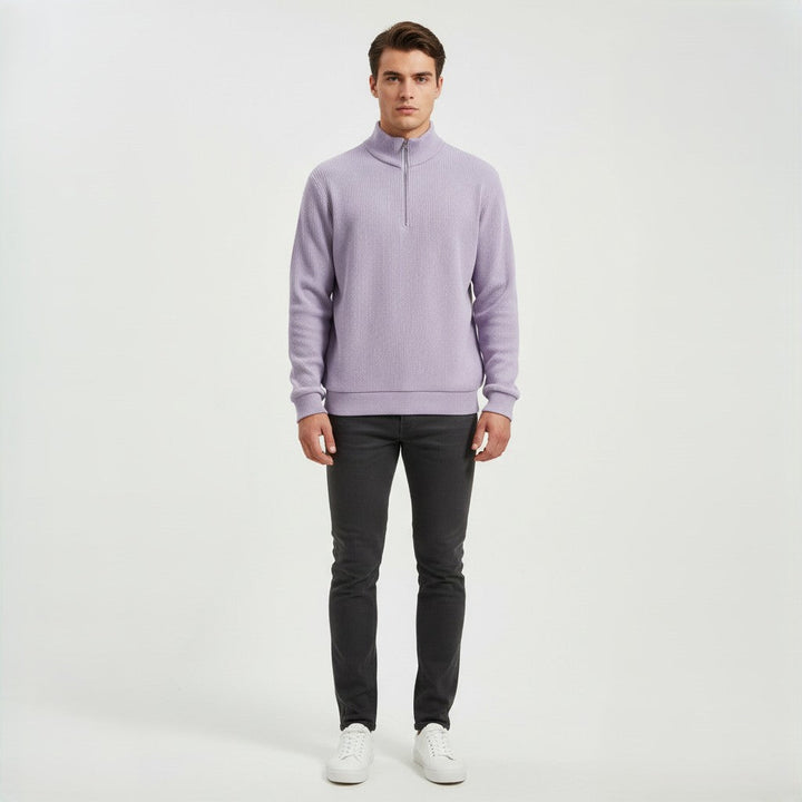 Men’s Casual Long Sleeve Polo Shirt with Zipper Stand Collar-B Unique Fashions