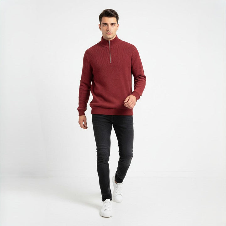 Men’s Casual Long Sleeve Polo Shirt with Zipper Stand Collar-B Unique Fashions