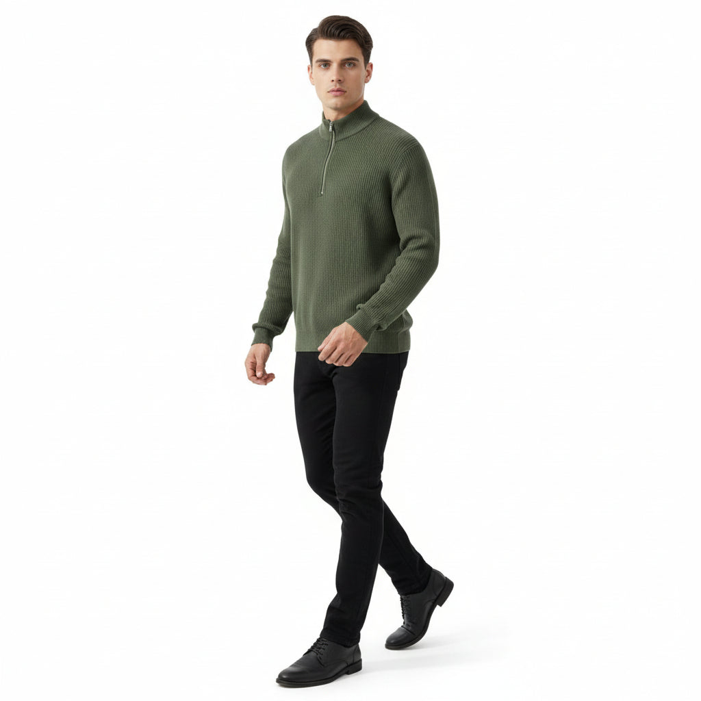 Men’s Casual Long Sleeve Polo Shirt with Zipper Stand Collar-B Unique Fashions
