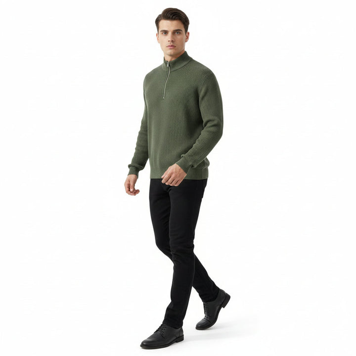 Men’s Casual Long Sleeve Polo Shirt with Zipper Stand Collar-B Unique Fashions