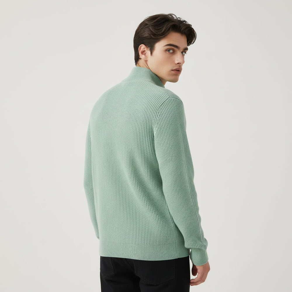 Men’s Casual Long Sleeve Polo Shirt with Zipper Stand Collar-B Unique Fashions