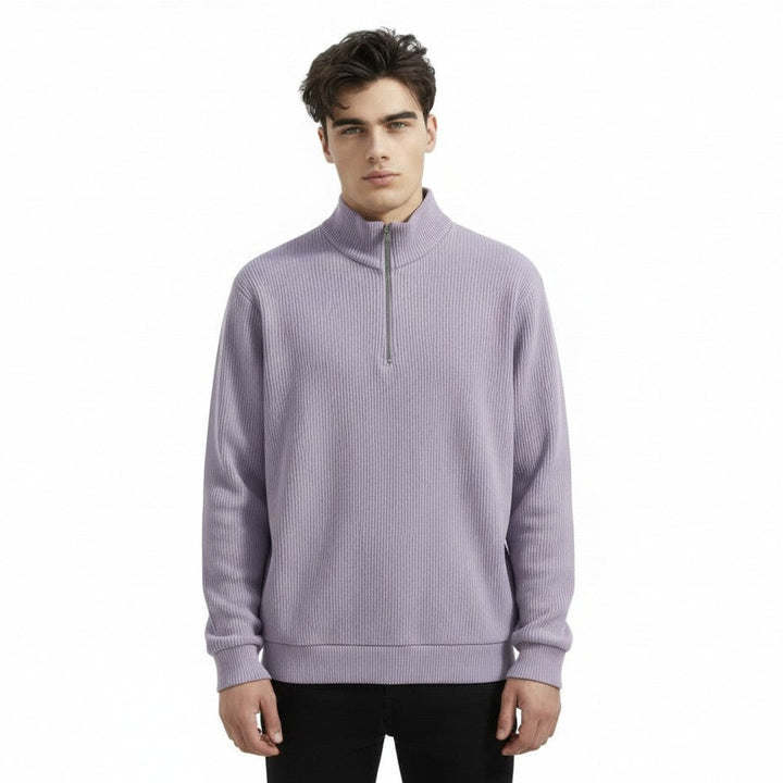 Men’s Casual Long Sleeve Polo Shirt with Zipper Stand Collar-B Unique Fashions