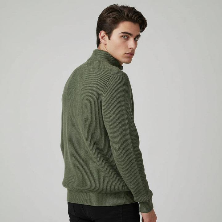 Men’s Casual Long Sleeve Polo Shirt with Zipper Stand Collar-B Unique Fashions
