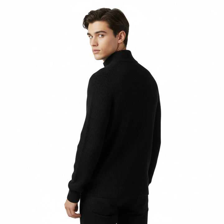 Men’s Casual Long Sleeve Polo Shirt with Zipper Stand Collar-B Unique Fashions