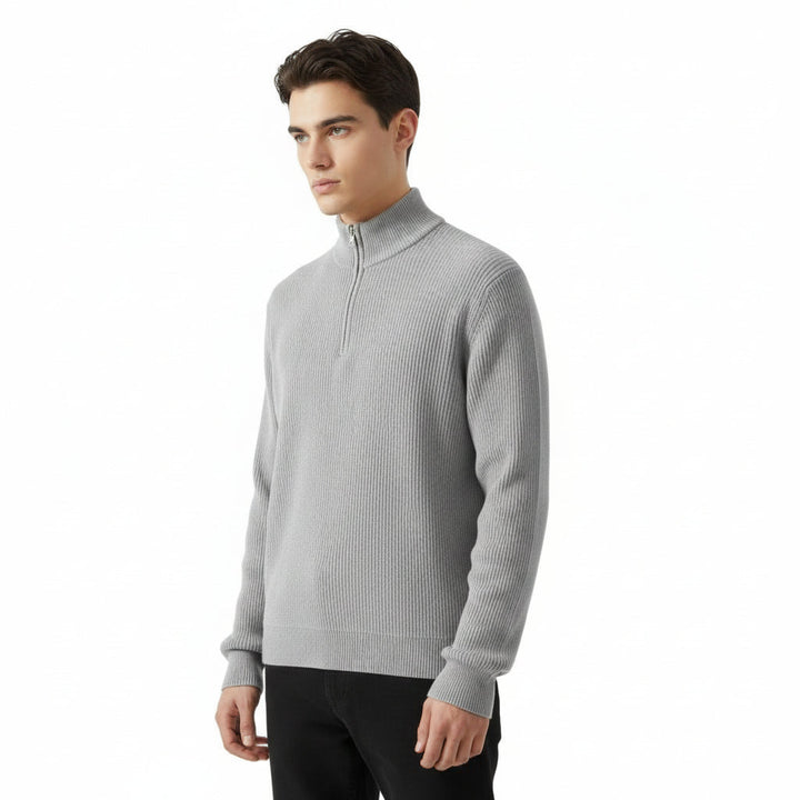 Men’s Casual Long Sleeve Polo Shirt with Zipper Stand Collar-B Unique Fashions