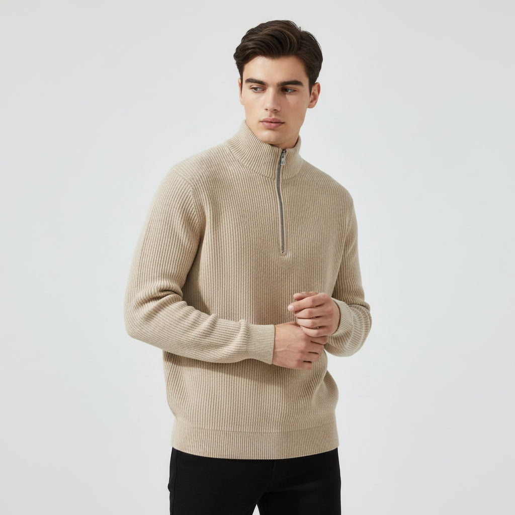 Men’s Casual Long Sleeve Polo Shirt with Zipper Stand Collar-B Unique Fashions
