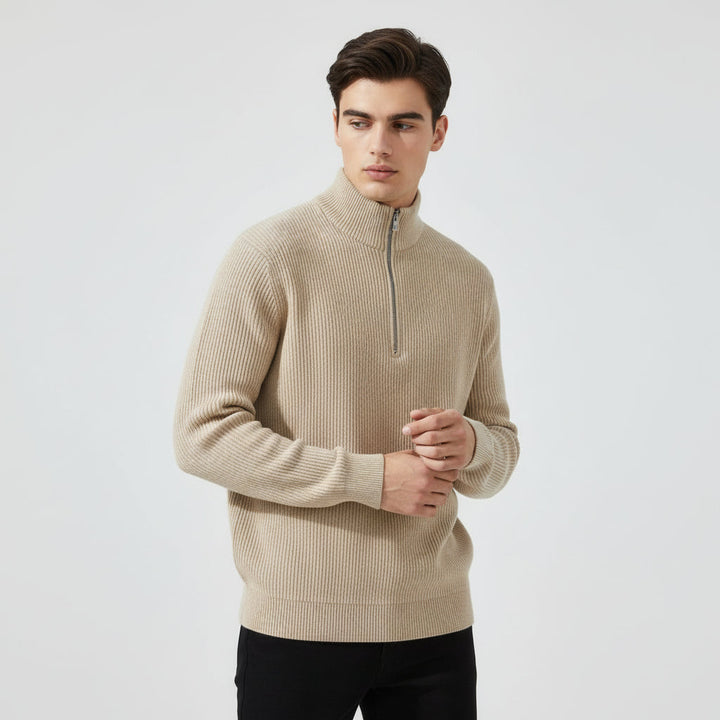 Men’s Casual Long Sleeve Polo Shirt with Zipper Stand Collar-B Unique Fashions