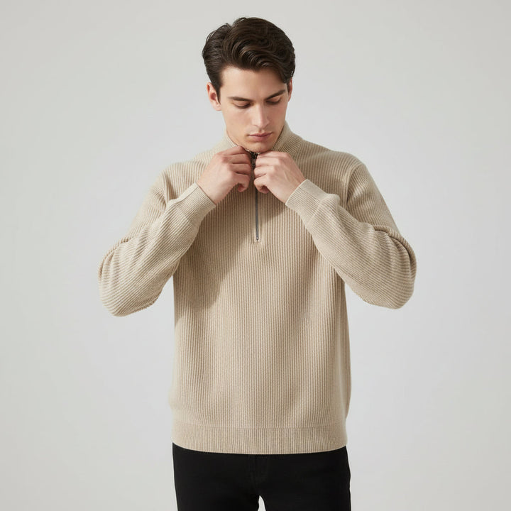 Men’s Casual Long Sleeve Polo Shirt with Zipper Stand Collar-B Unique Fashions