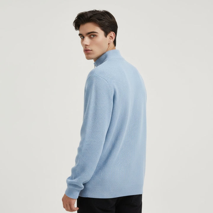 Men’s Casual Long Sleeve Polo Shirt with Zipper Stand Collar-B Unique Fashions