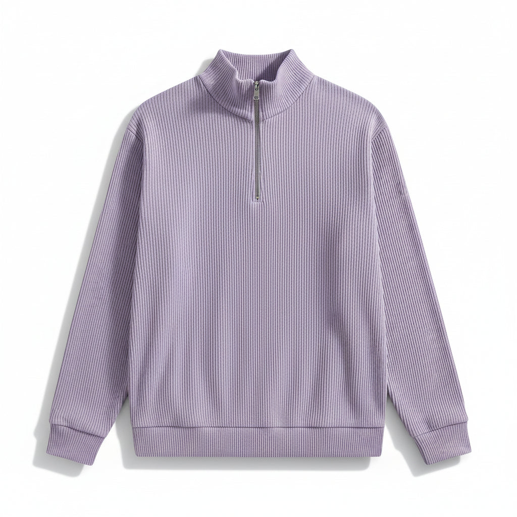 Men’s Casual Long Sleeve Polo Shirt with Zipper Stand Collar-B Unique Fashions