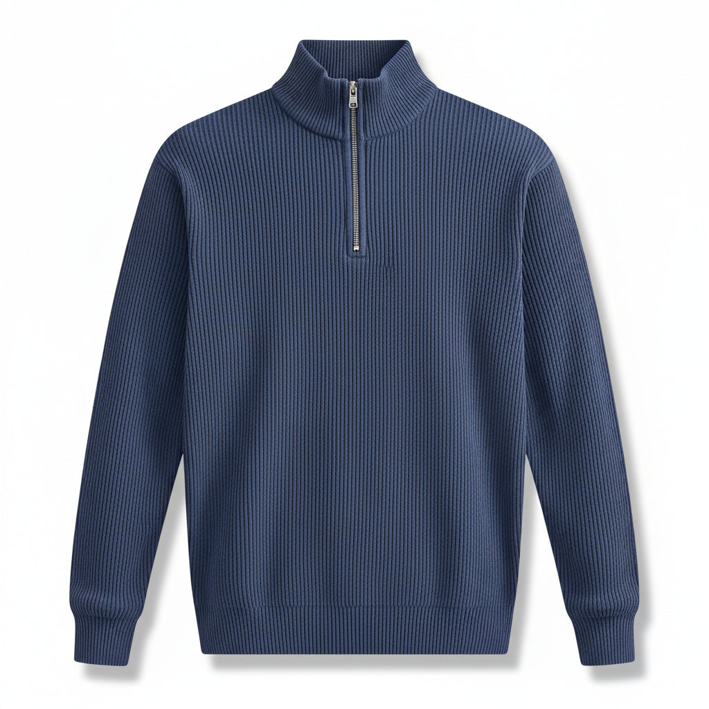 Men’s Casual Long Sleeve Polo Shirt with Zipper Stand Collar-B Unique Fashions
