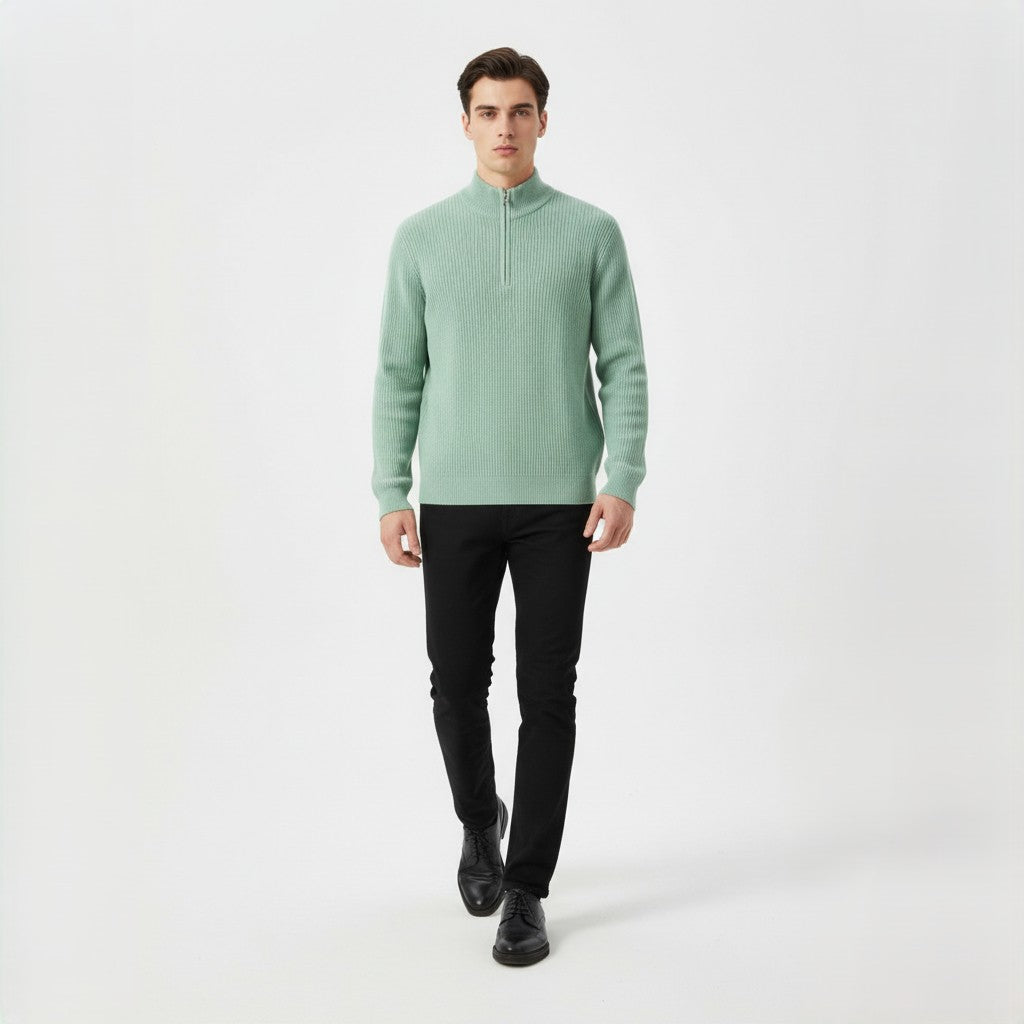 Men’s Casual Long Sleeve Polo Shirt with Zipper Stand Collar-B Unique Fashions