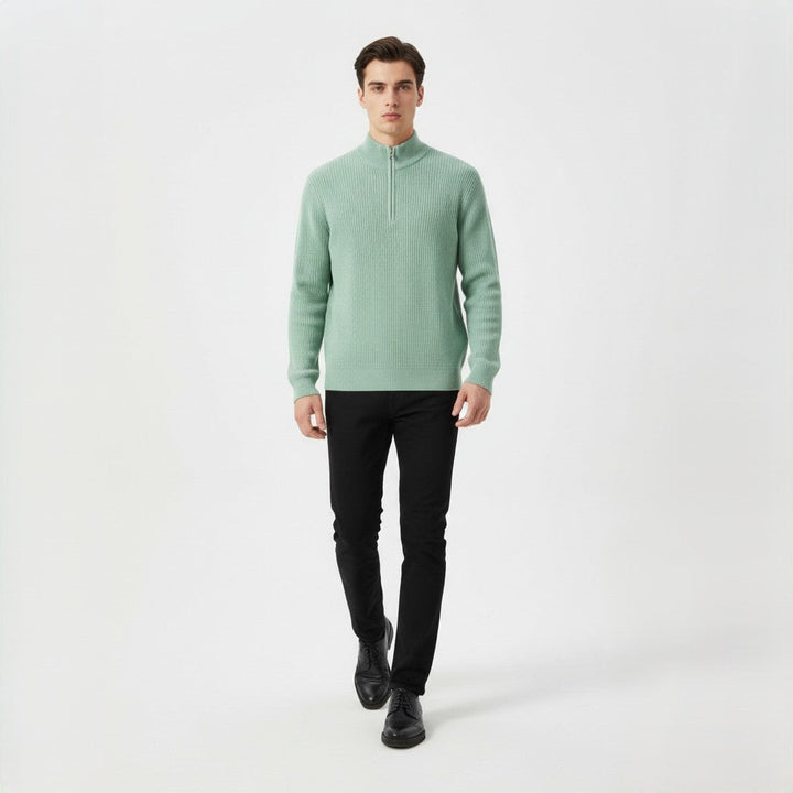 Men’s Casual Long Sleeve Polo Shirt with Zipper Stand Collar-B Unique Fashions