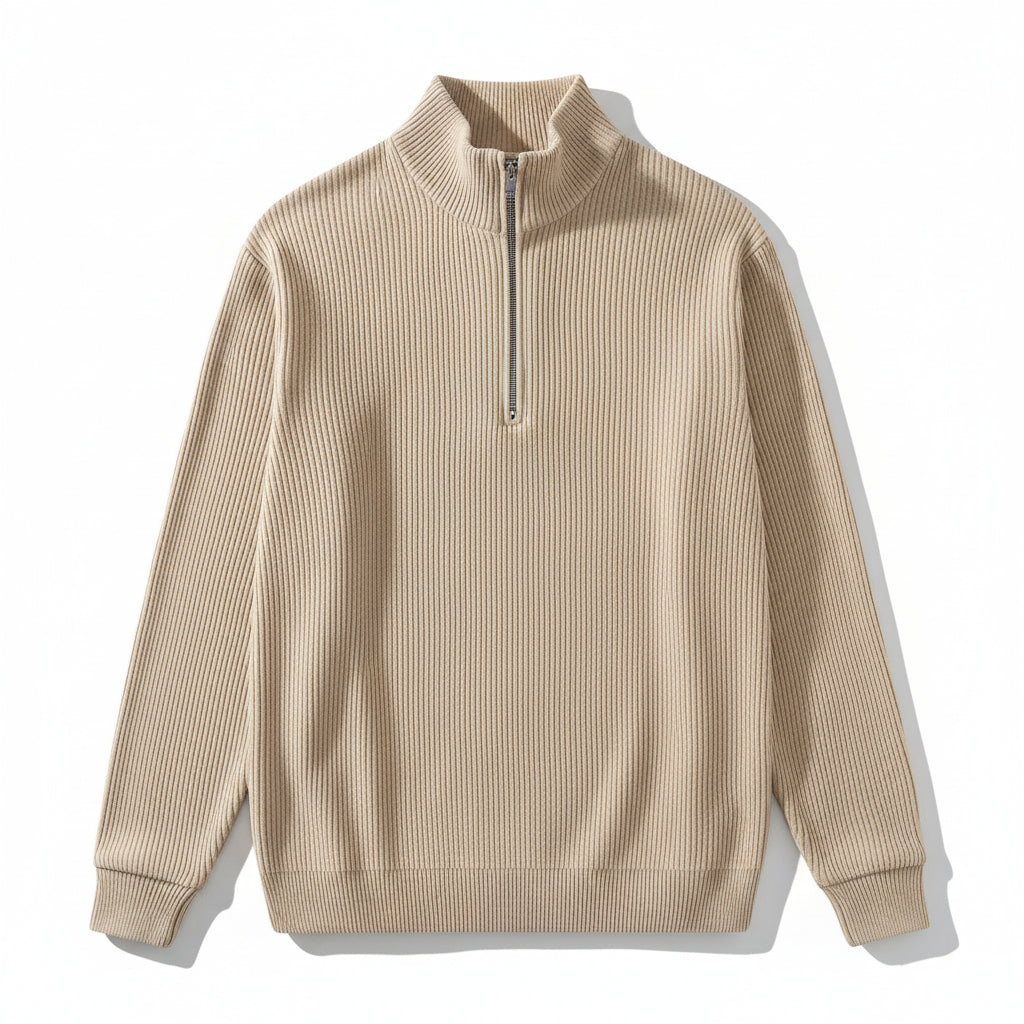 Men’s Casual Long Sleeve Polo Shirt with Zipper Stand Collar-B Unique Fashions