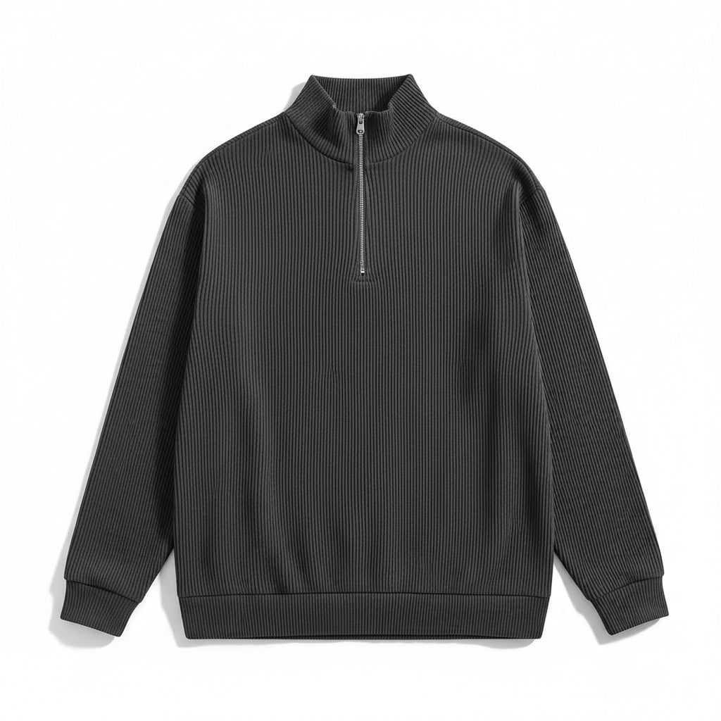 Men’s Casual Long Sleeve Polo Shirt with Zipper Stand Collar-B Unique Fashions