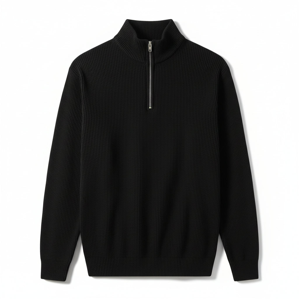 Men’s Casual Long Sleeve Polo Shirt with Zipper Stand Collar-B Unique Fashions