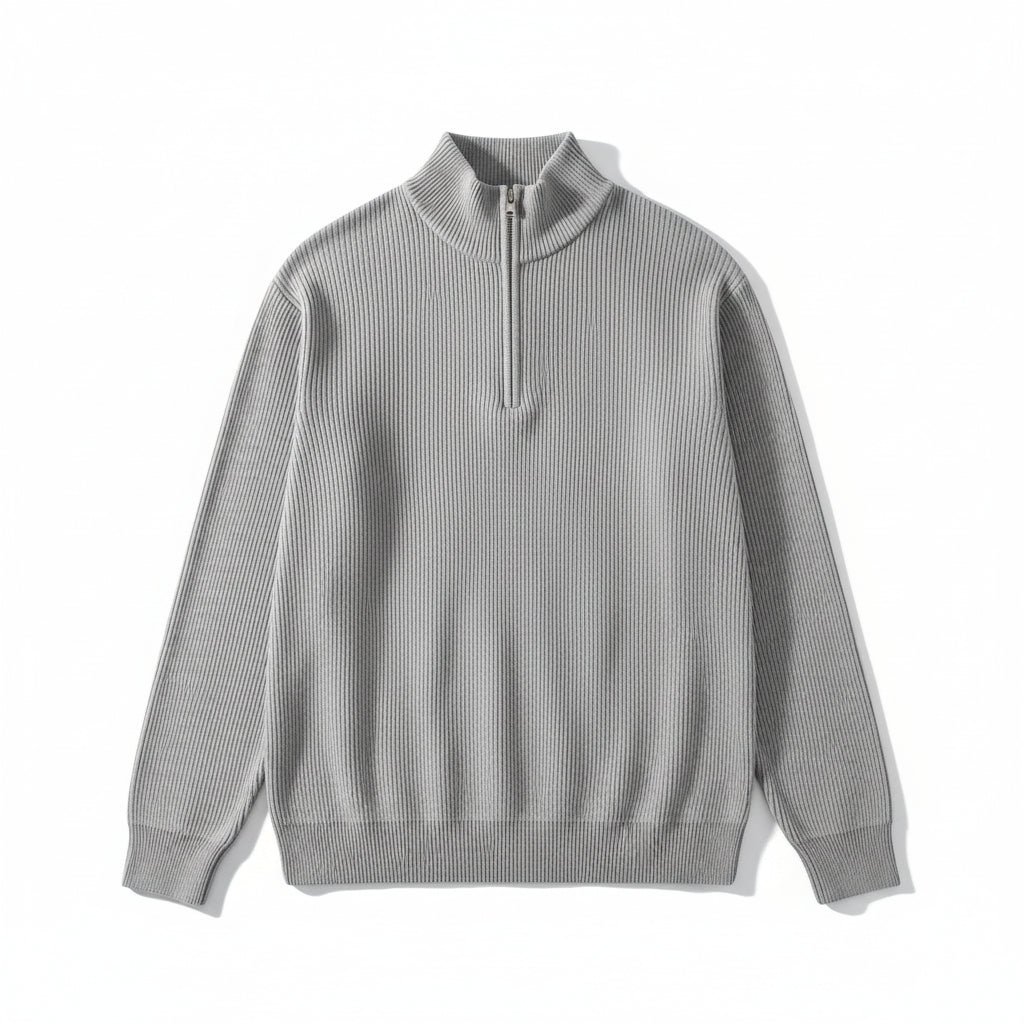 Men’s Casual Long Sleeve Polo Shirt with Zipper Stand Collar-B Unique Fashions