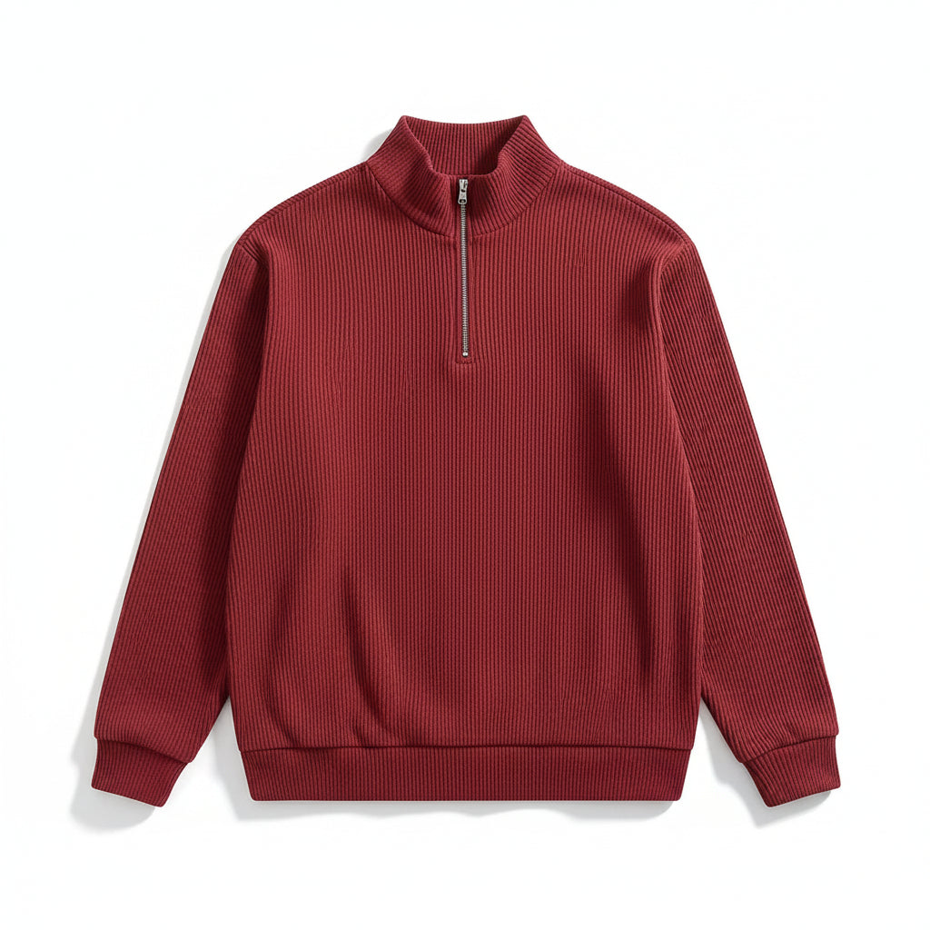 Men’s Casual Long Sleeve Polo Shirt with Zipper Stand Collar-B Unique Fashions