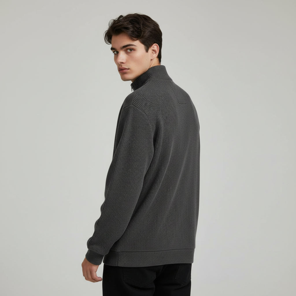 Men’s Casual Long Sleeve Polo Shirt with Zipper Stand Collar-B Unique Fashions