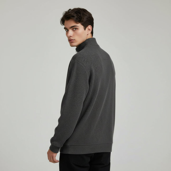 Men’s Casual Long Sleeve Polo Shirt with Zipper Stand Collar-B Unique Fashions