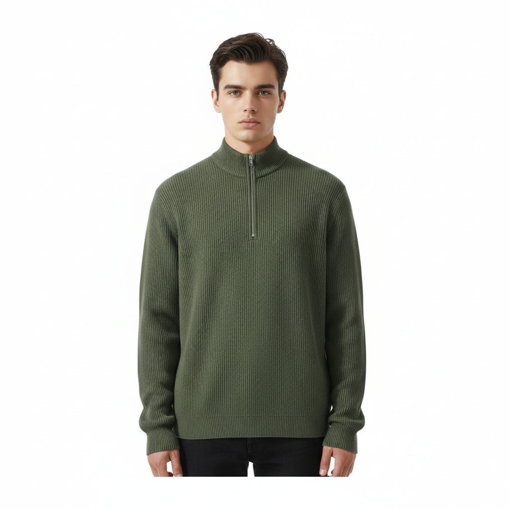 Men’s Casual Long Sleeve Polo Shirt with Zipper Stand Collar-B Unique Fashions