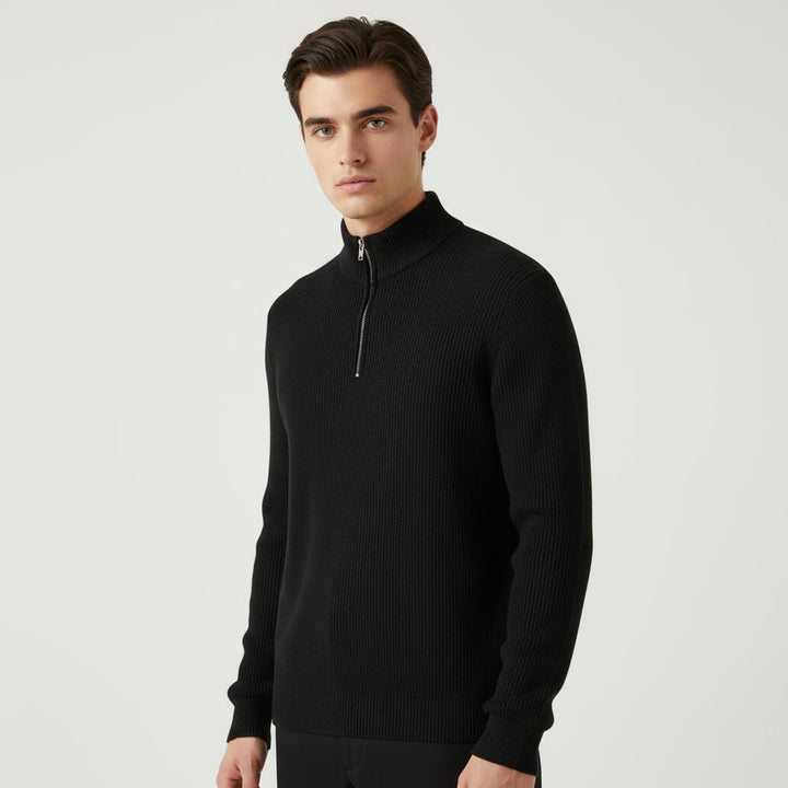 Men’s Casual Long Sleeve Polo Shirt with Zipper Stand Collar-B Unique Fashions