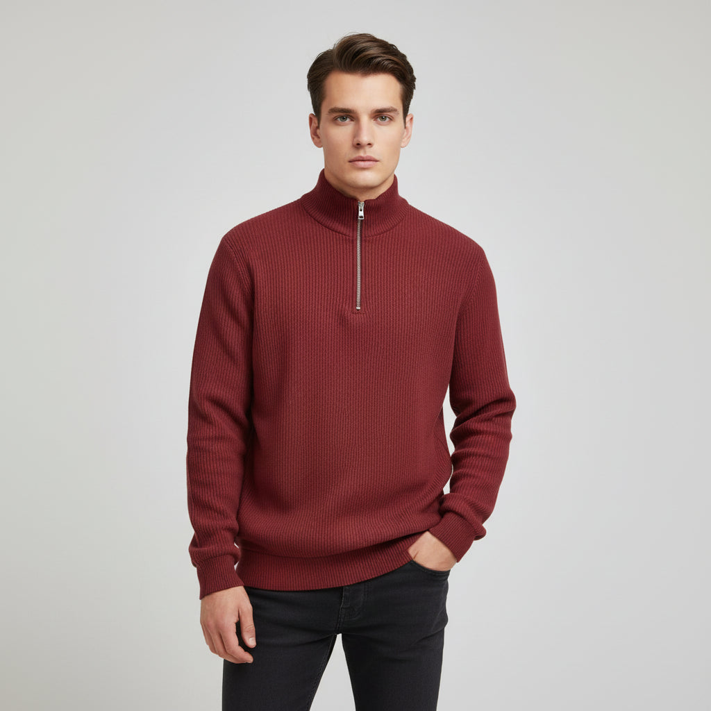 Men’s Casual Long Sleeve Polo Shirt with Zipper Stand Collar-B Unique Fashions