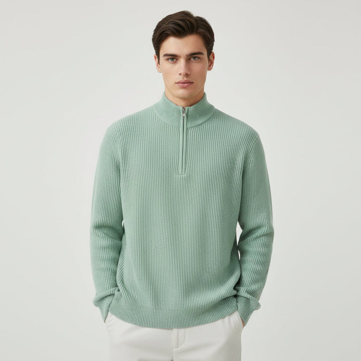 Men’s Casual Long Sleeve Polo Shirt with Zipper Stand Collar-B Unique Fashions