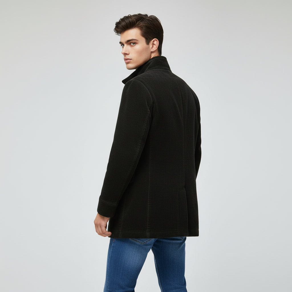 Men's Winter Jacket Stand Collar Button-up Blazer Outerwear-B Unique Fashions